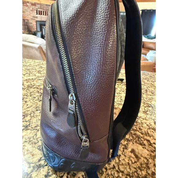 Coach West slim Leather Backpack Brown, embossed logo, laptop business travel main image 14